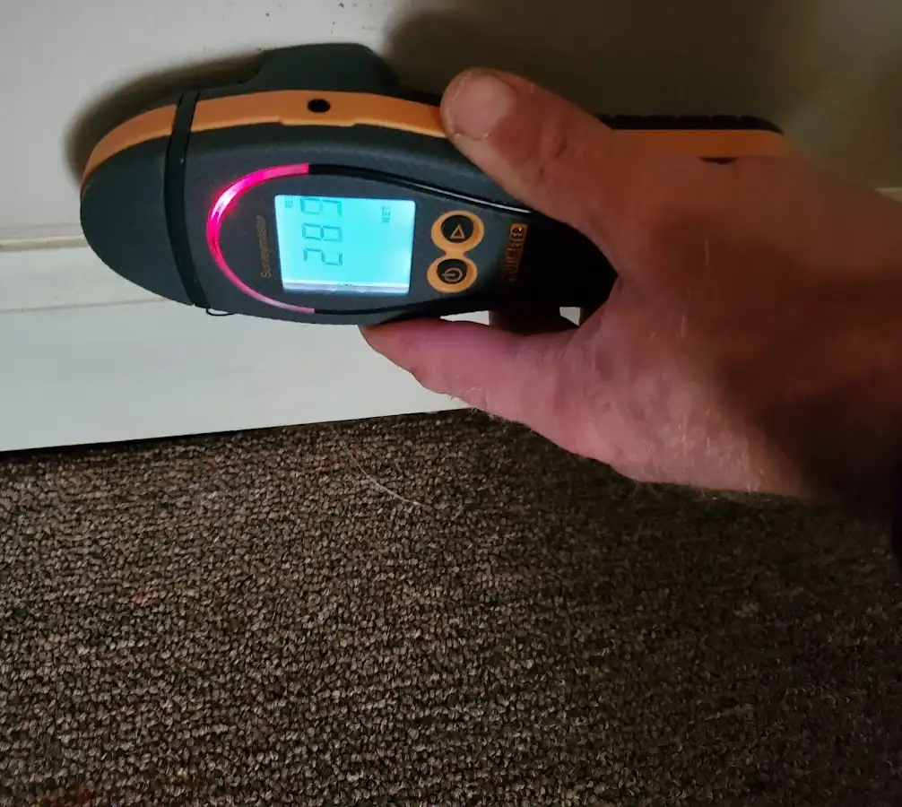 Moisture detection at baseboard during Burst Pipe Cleanup in Farmington